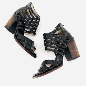 Freebird FB by Steven Wing Black Leather Strappy Sandal Block Heels Size 8